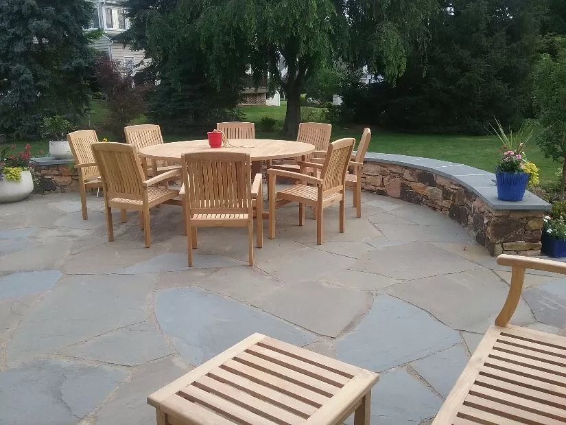flagstone patio and sitting wall