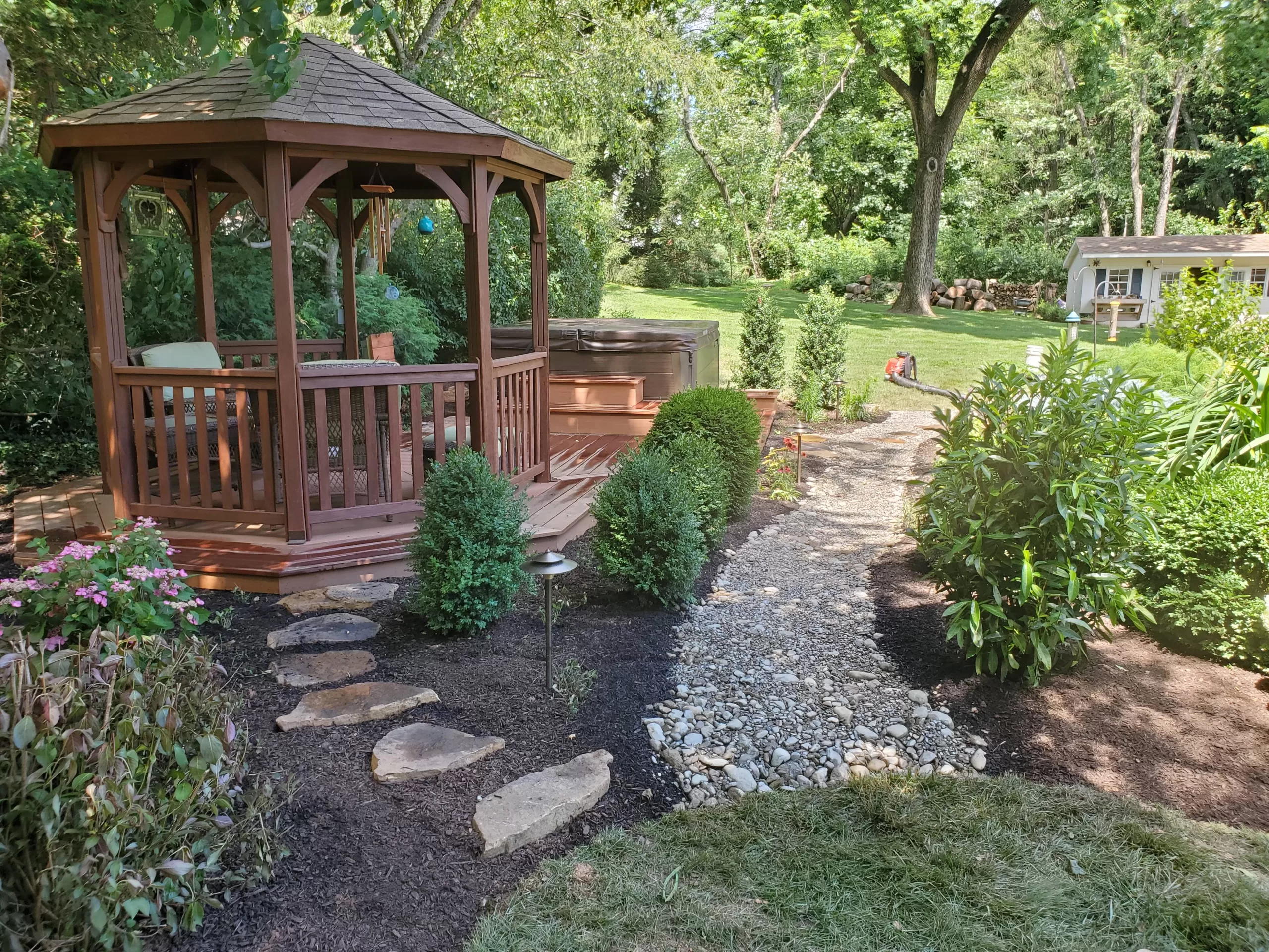 landscaped beds with walkway