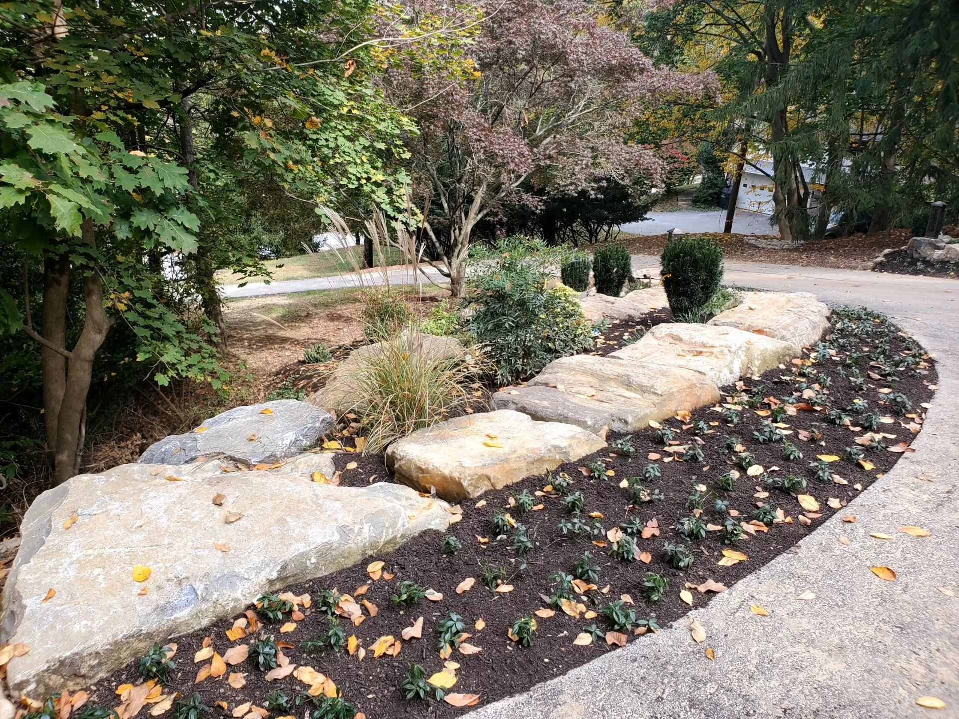 hardscaping boulder retaining wall