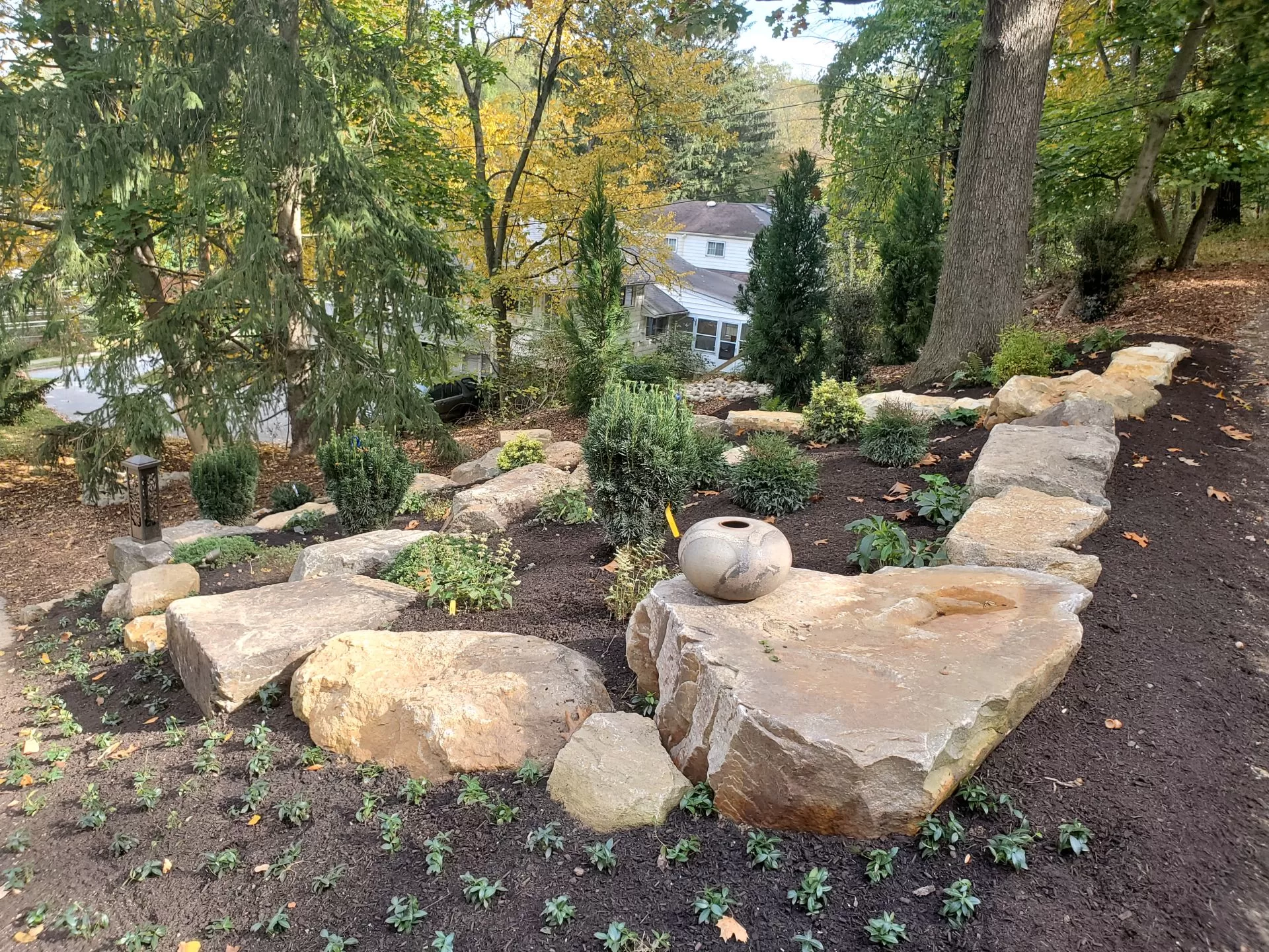 hardscaping boulder retaining wall