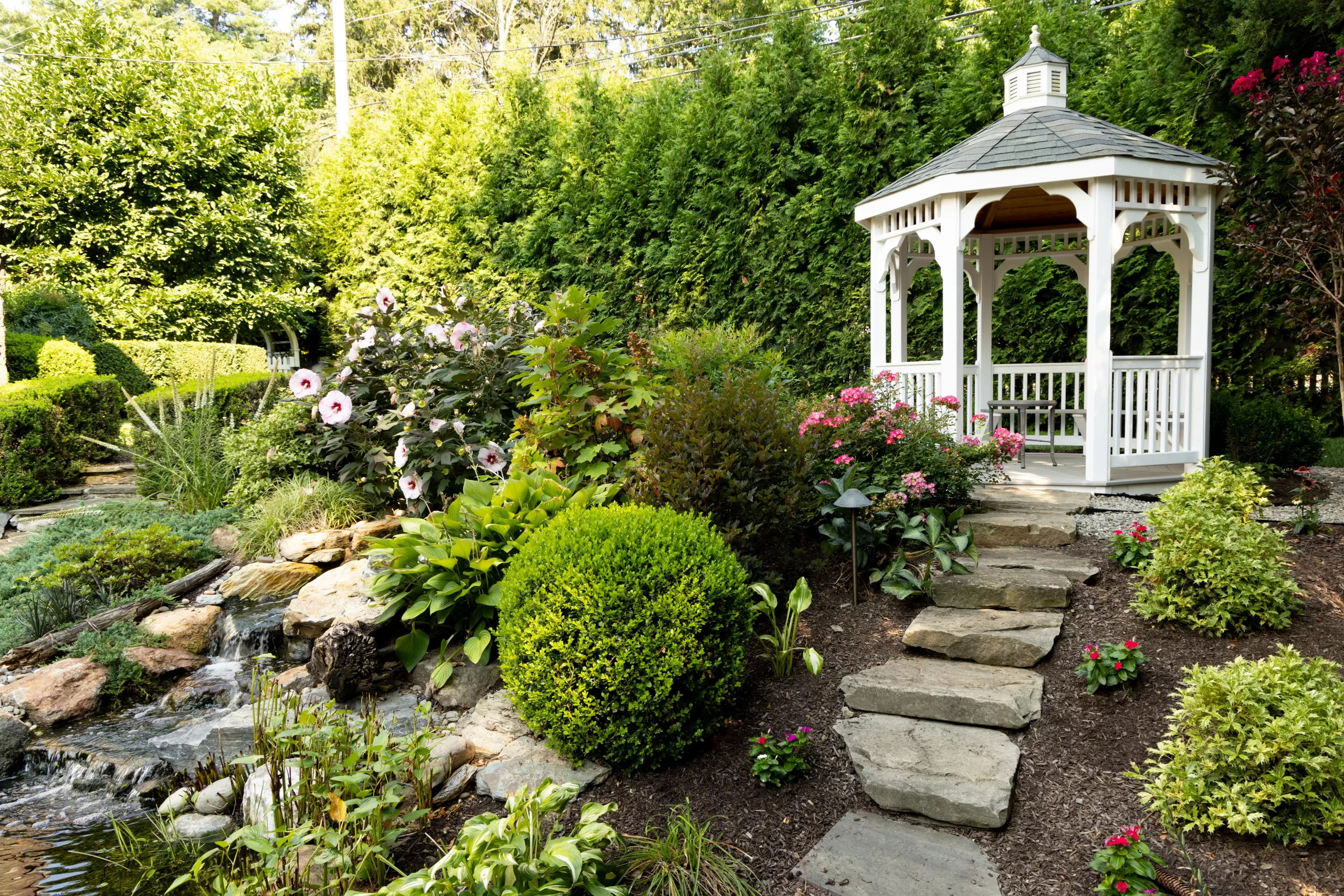 patio with gazebo and landscaping